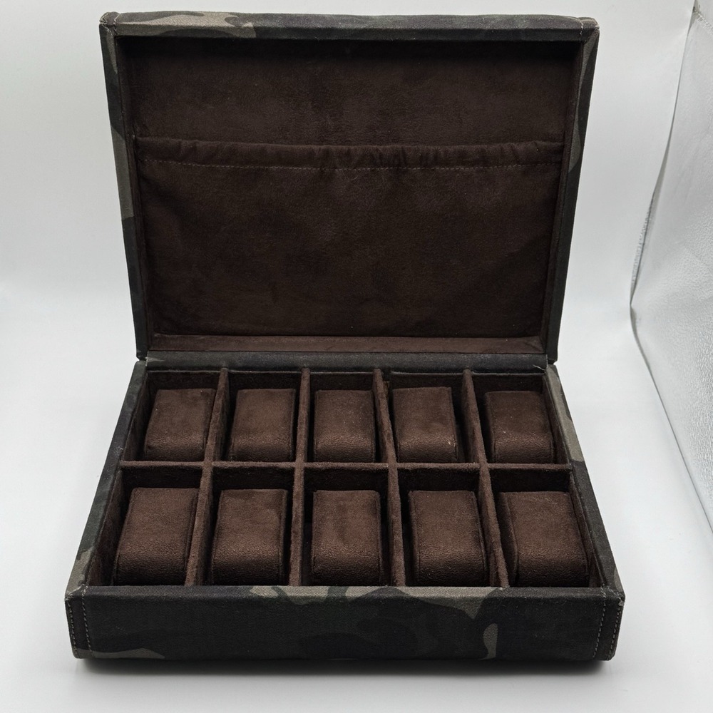 Fossil 10 Slot Watch Display Case Camo Fabric Military Storage Organizer